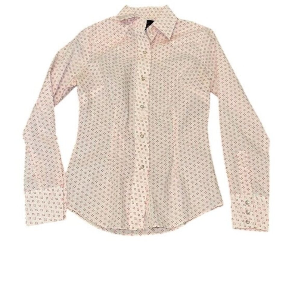 Champion Westerns Womens Long-Sleeve Button-Up Shirt Size 12 White With Red Dot
